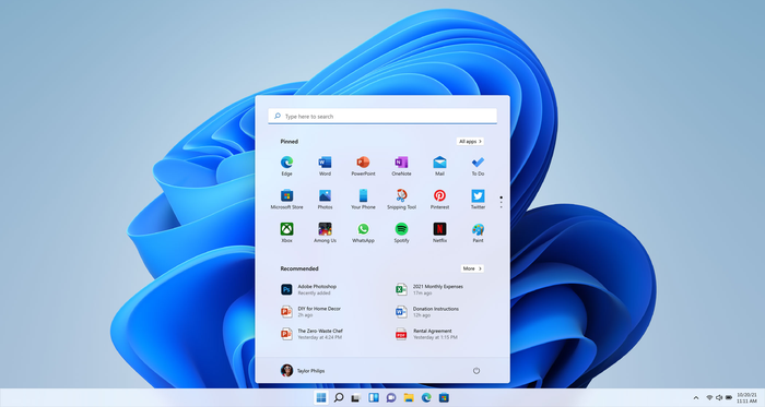 The Windows 11 Start menu.
