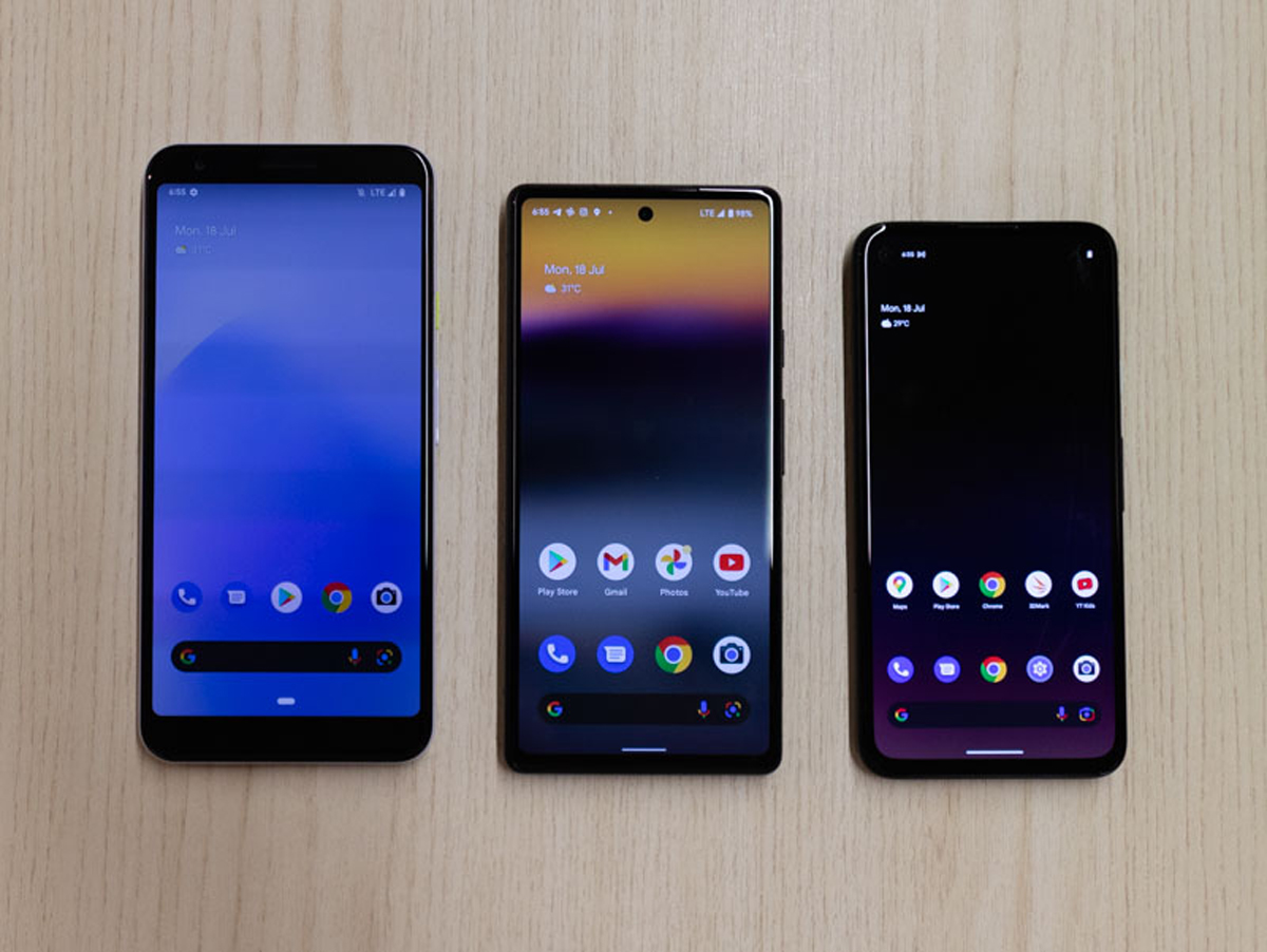 Family of mid-range Pixels that is and were sold in Singapore (left to right): Pixel 3a XL, Pixel 6a, and Pixel 4a.