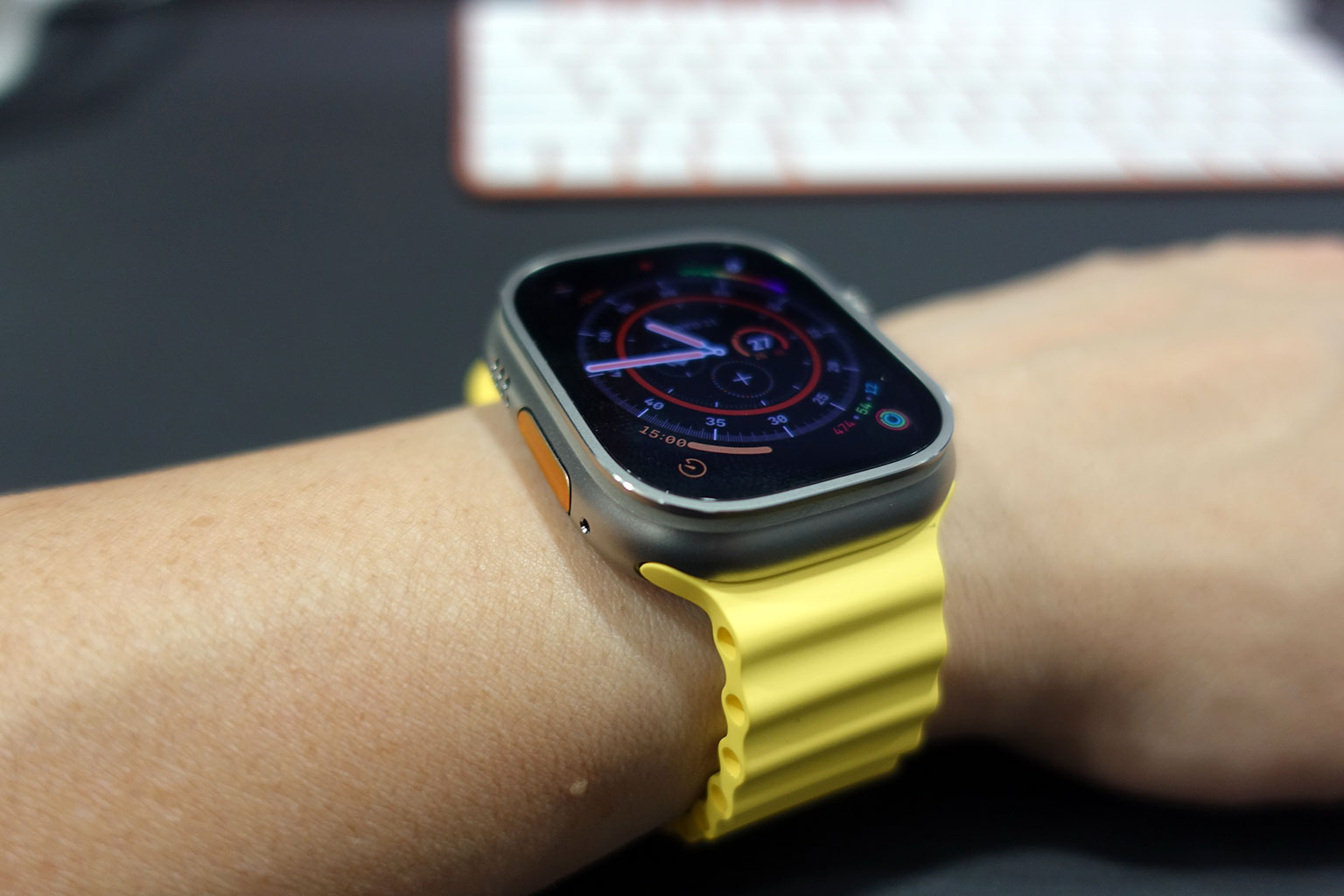 Apple has three straps made just for the Ultra - the Alpine (the orange-coloured strap seen in this article), the Ocean Band (pictured here), and the Trail Loop (which I do not have with me).